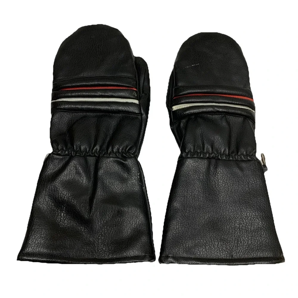 Vintage Mittens Black Red White Strips Mittens Glove THERMAL LINED One Size